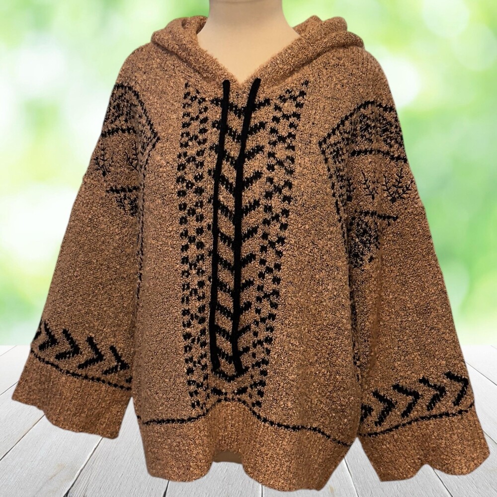 POL Hoodie Sweater Oversized Southwestern Boho Aztec Geometric Brown Black Sz S